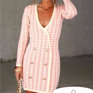 Elegant Pink Houndstooth Dress